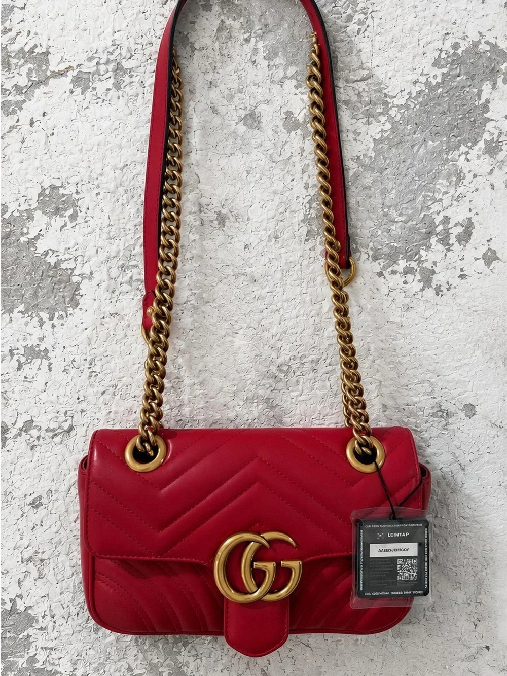 Gucci Red Chevron Quilted Shoulder Bag with Gold Hardware